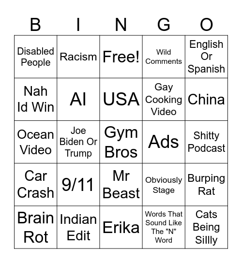 instagram reels bingo Card