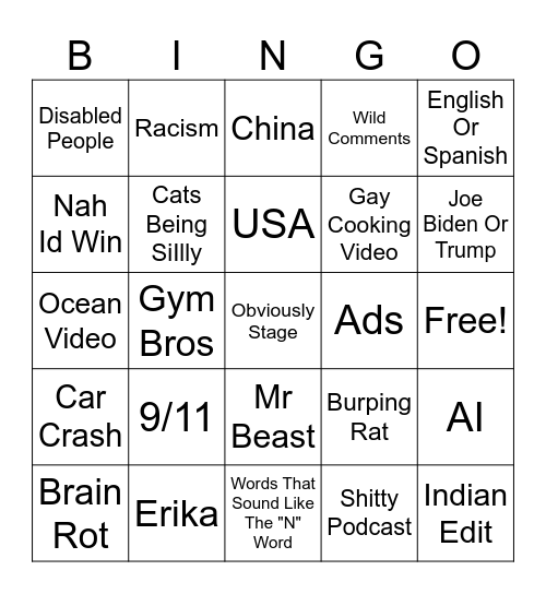 instagram reels bingo Card