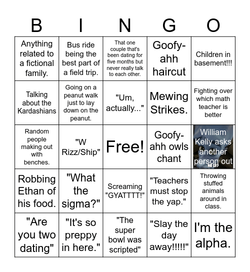 Things seen, done, or experienced at school. Bingo Card