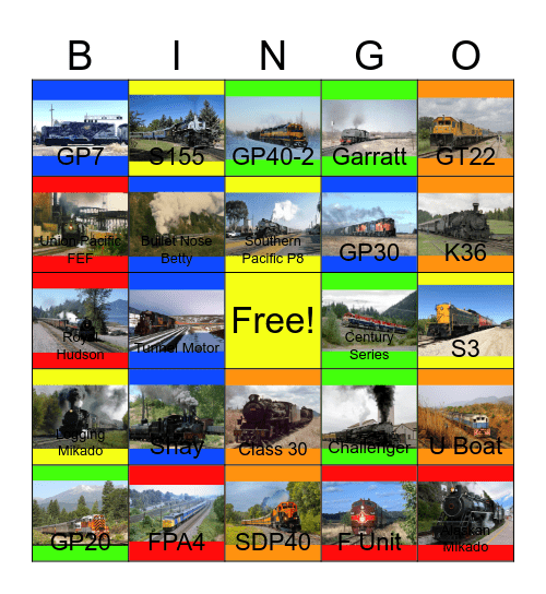 Railways in Alberta, Alaska, British Columbia, Colorado, Idaho, North California, New Mexico, NW Territories, Quebec, Tanzania, Wisconsin and Zimbabwe Bingo Card