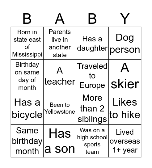 BABY Bingo Card