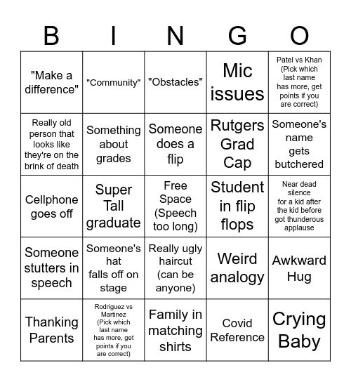 NBTHS 2024 Graduation Bingo Card