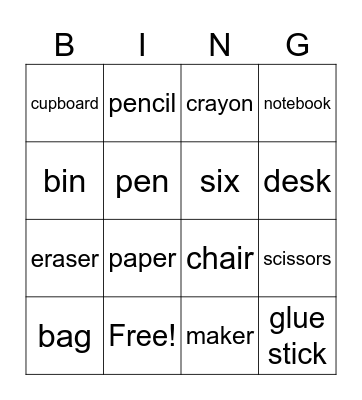 SCHOOL BINGO Card