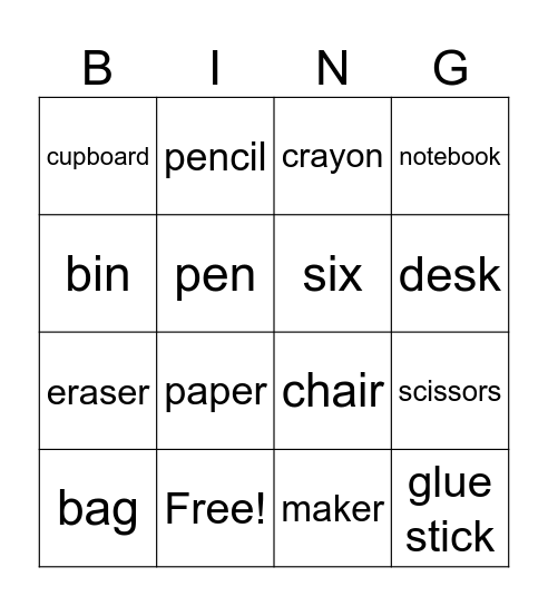 SCHOOL BINGO Card