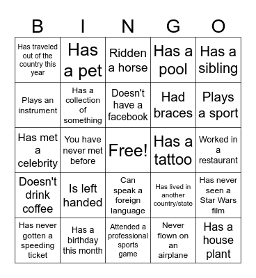 Find Someone Who.... Bingo Card