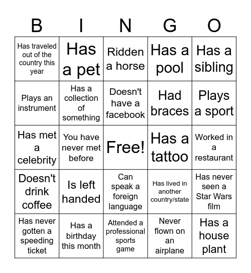 Find Someone Who.... Bingo Card