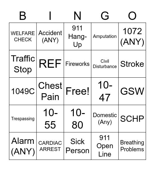 911 B I N G O Bingo Card