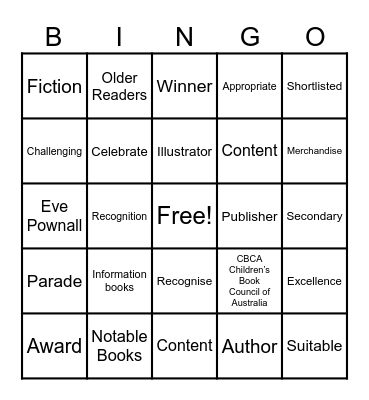 BookWeek BINGO Card