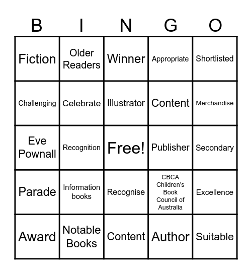 BookWeek BINGO Card