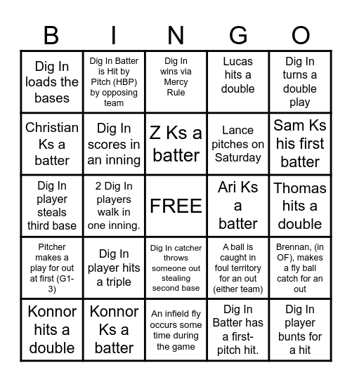 Dig In Bingo! Bingo Card