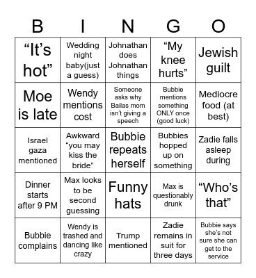 Wedding Bingo Card