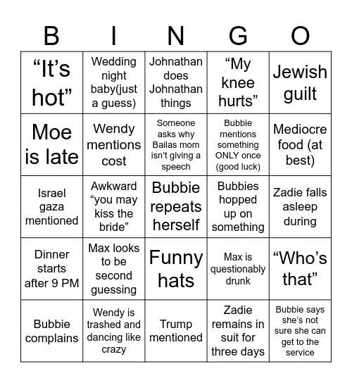 Wedding Bingo Card