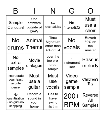 Codex Production Bingo Card