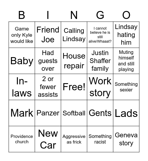 Adam Bingo Card