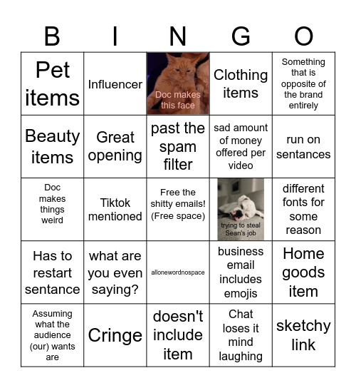 Dr Mick Shitty emails Bingo Card