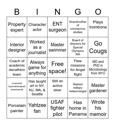 6th floor Bingo Card