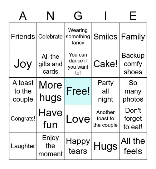 Wedding Shower Bingo Card