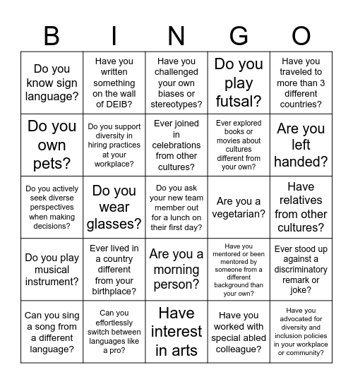 DEIB Bingo Card