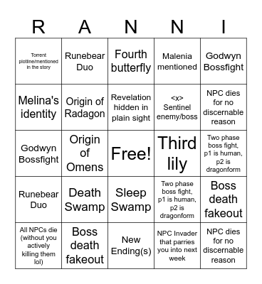 Elden Bingo Card