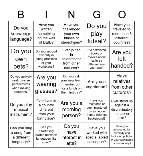 DEIB Bingo Card