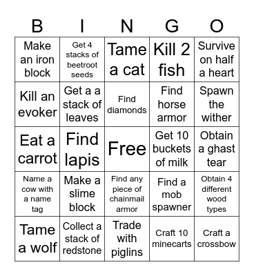 Ridiculous minecraft bingo Card