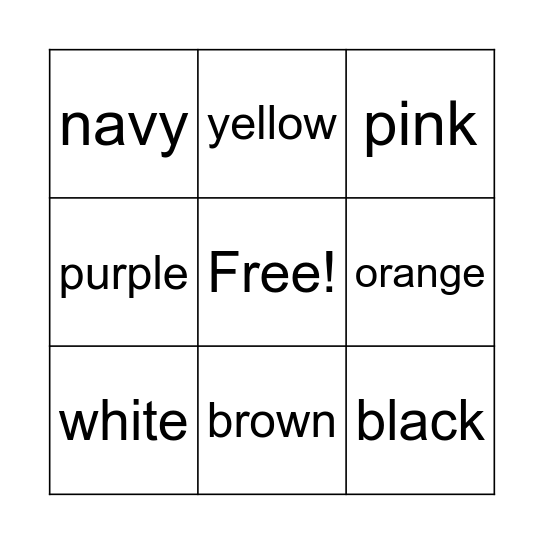 Colors Bingo Card