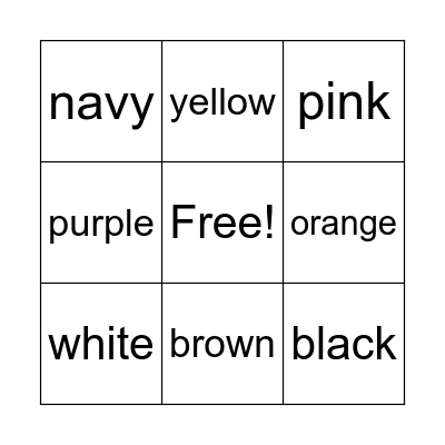 Colors Bingo Card