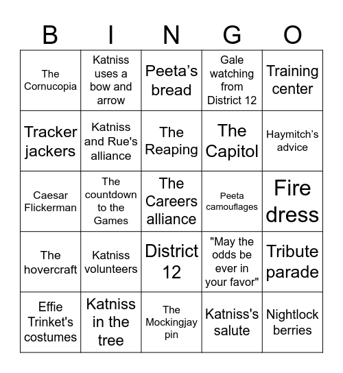 Hunger Games Bingo Card