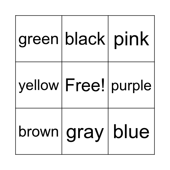 Colors Bingo Card