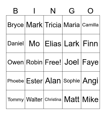 Sederberg family bingo Card