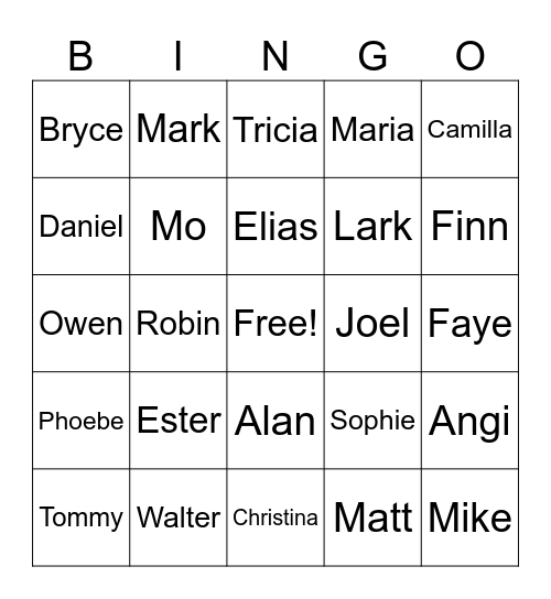 Sederberg family bingo Card