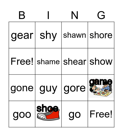 /SH/ and /G/ BINGO Card