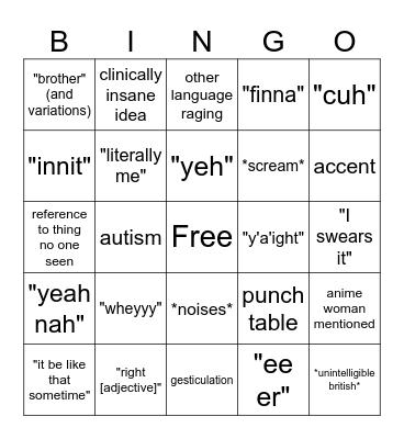 Zack bingo Card