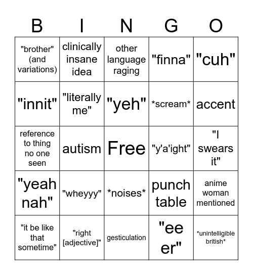 Zack bingo Card