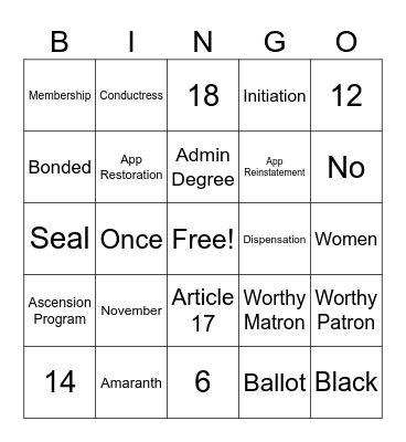 Bingo By-Laws Bingo Card