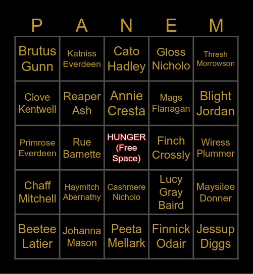 Hunger Games Bingo Card