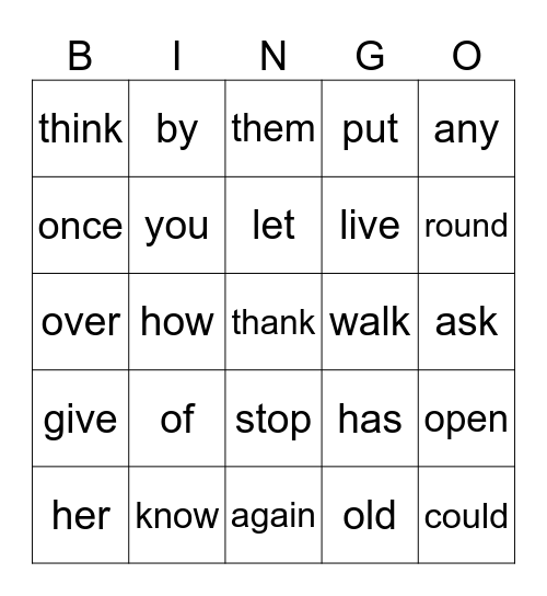 sight words unit 3 Bingo Card
