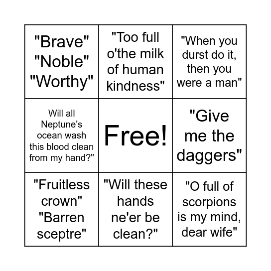 Macbeth Quotations Bingo Card