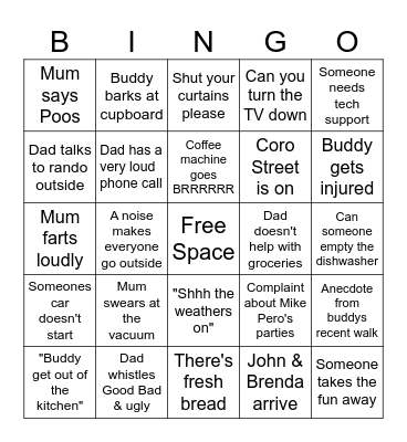 Things heard around the house Bingo Card