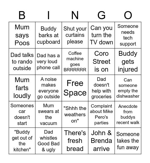 Things heard around the house Bingo Card