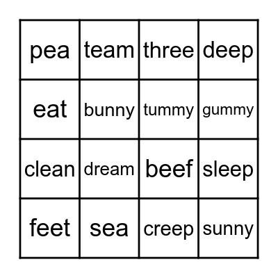 Long e BINGO Card