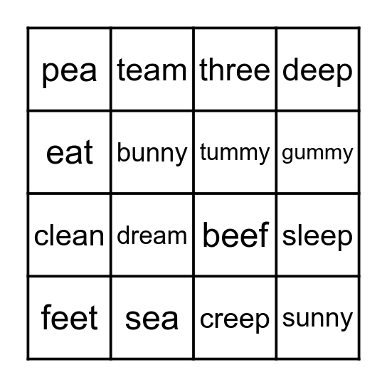Long e BINGO Card