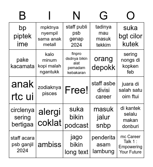 Untitled Bingo Card