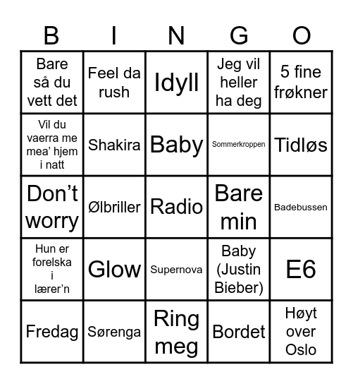 Musikkbingo Card