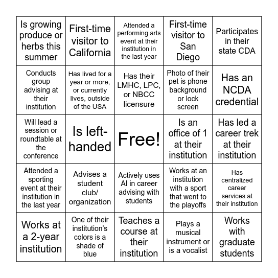 Higher Ed Constituency Bingo Card