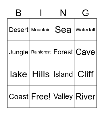 GEOGRAPHICAL LOCATIONS Bingo Card