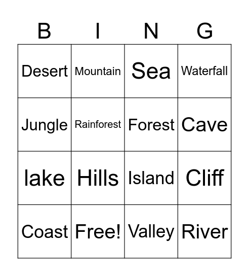 GEOGRAPHICAL LOCATIONS Bingo Card