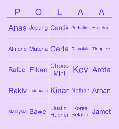 KINARA DIONARDO Bingo Card