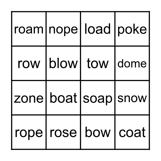 Long O BINGO Card