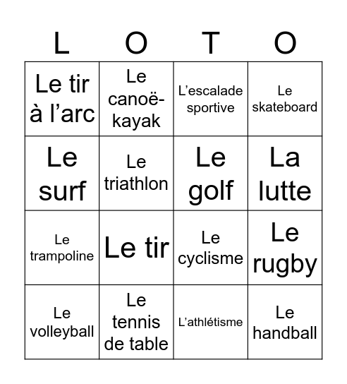 Les jeux olympiques d'été 2024 Bingo Card